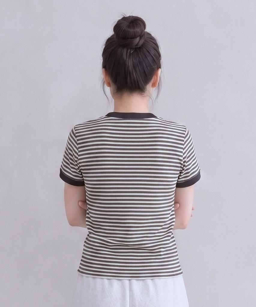 ADERNM Slub Stripe Ringer Crop T Black