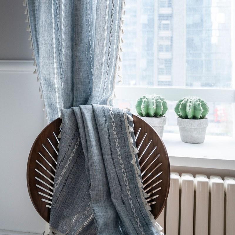Cotton Linen Knitting and Embroidery Window Curtains for Living Room Short Vintage Home Decoration Tassel Drapes Kitchen Valance