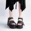 Damen Schnallen Plateau Sandalen Kettendekor Gothic Sommer Schuhe Damen Dicke Sohle Keilabsatz Sandalen Sandalias De Mujer