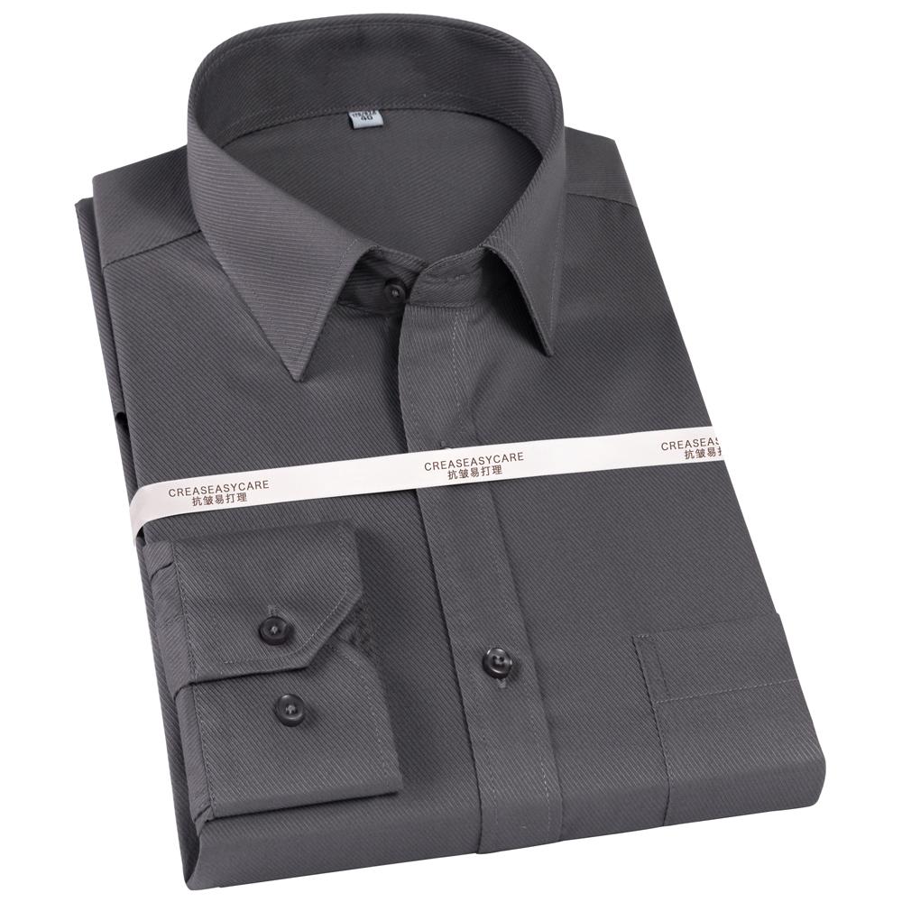 Men's Classic Dress Shirt Solid Long Sleeve Wrinkle Free Man Clothes Business Social Button-up Twill Formal Shirts with Pocket