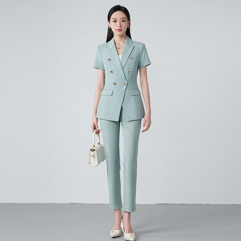 

Women s Short-Sleeve Blazer & Pants Suit Set S