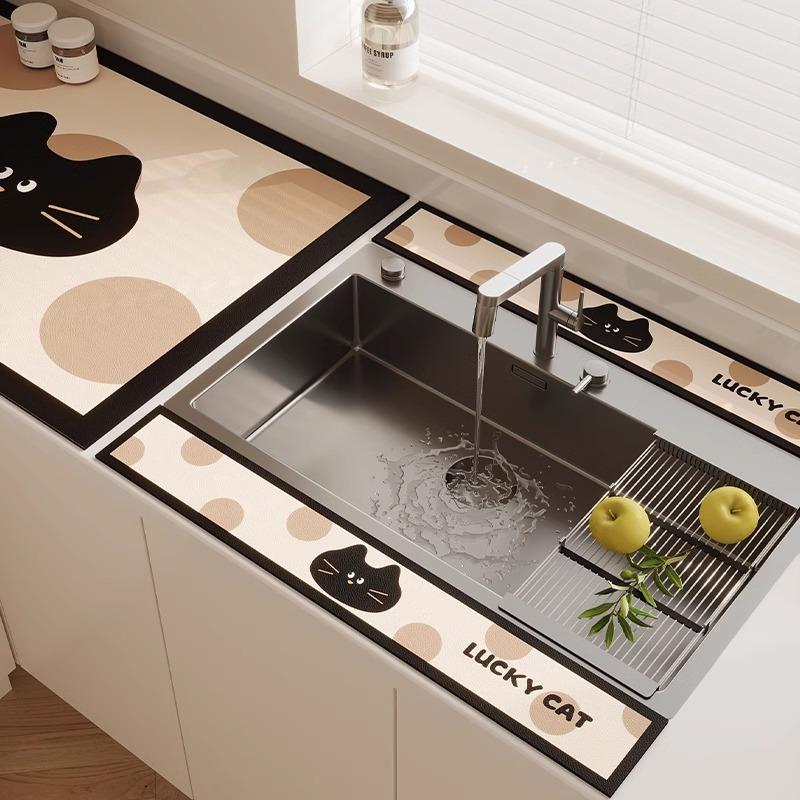 3PC Kitchen Faucet Diatomaceous Earth Water Stopper Drain Mat Bathroom Countertop Absorbent Mat Long Narrow Edge Coaster