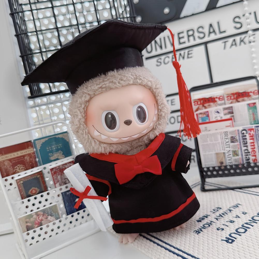 For 17cm Labubu Doll Clothes Fashion Clothes Doctoral Gown Dresses Color Match Graduation Cap Bachelor Hat Dolls Accessories Cute Decoration