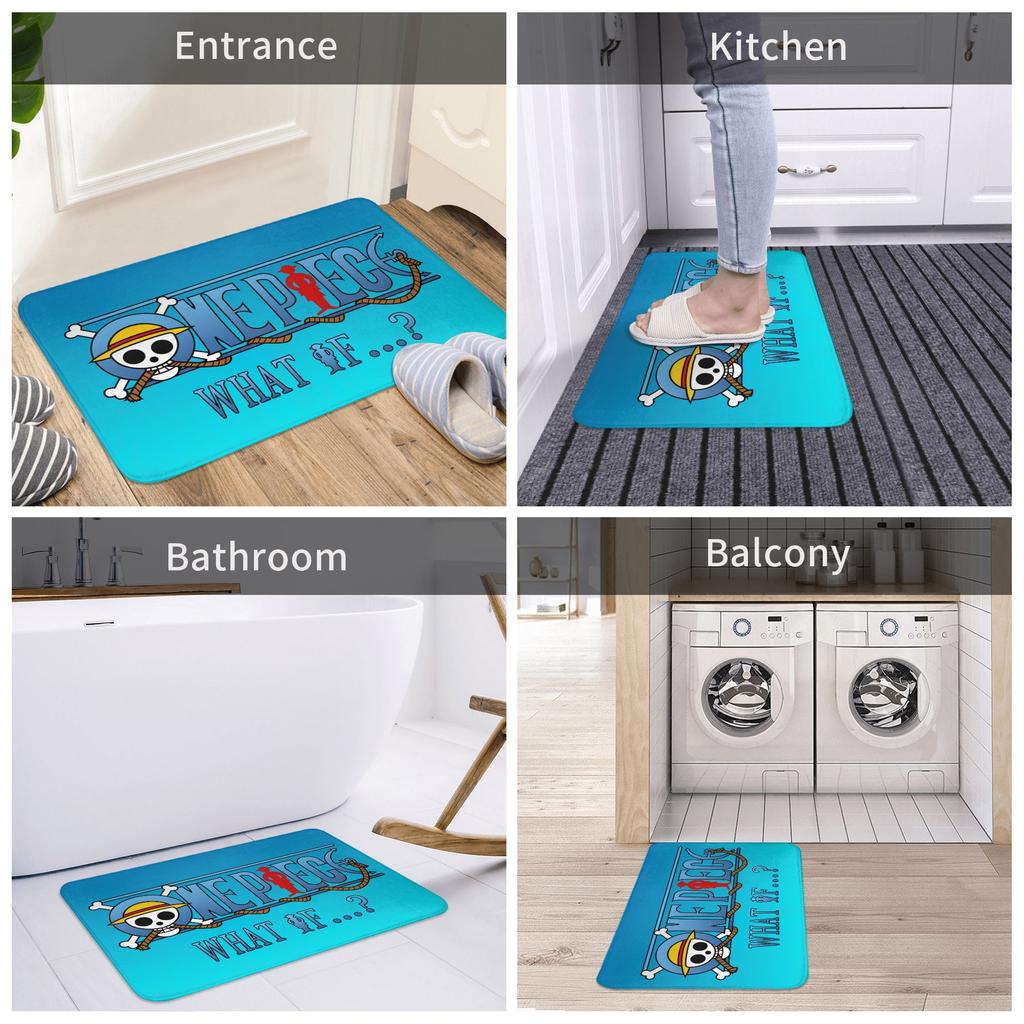Anime One Piece Front Door Mat Anti-Slip Outdoor Absorbent Straw Hat Pirates Luffy Doormat Garden Garage Entrance Rug Carpet