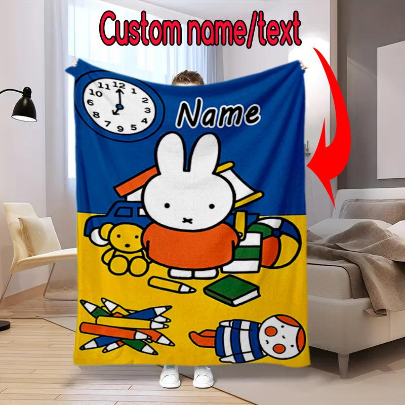 Custom Name Miffy Rabbit Strawberry Blanket Suitable All Seasons Soft Comfortable Sofa Office Home Blanket Suitable For All Seasons Home Decor