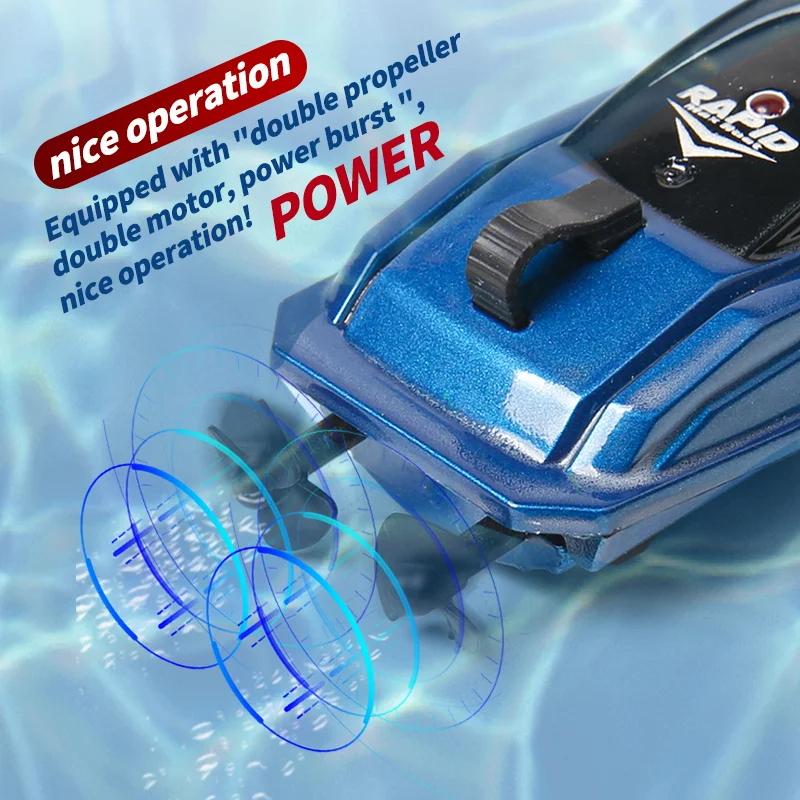Mini RC Boat 5km/h Radio Remote Controlled High Speed Ship with LED Light Palm Boat Summer Water Toy Pool Toys Models Gifts