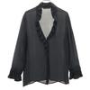 Italian Silk Long Sleeve Sheer Ruffles Blouse 44 Black Shirt Women Used