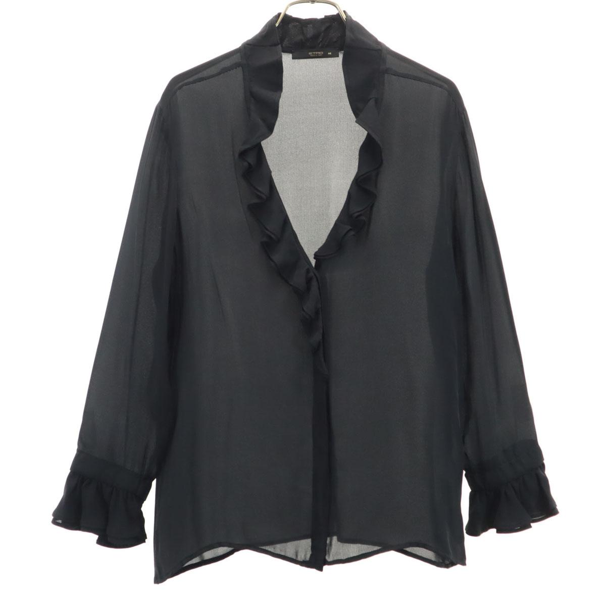

ETRO Italian Silk Long sleeve sheer ruffles blouse 44 black shirt Women Used