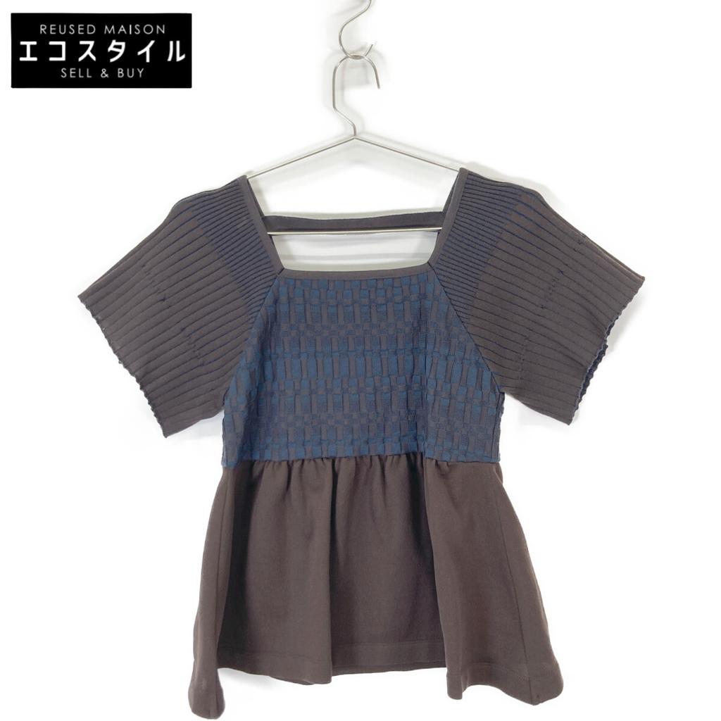 PUBLIC TOKYO Brown 163430001 Puffy Ribbed Half Sleeve Knit tops FREE BrownUsed