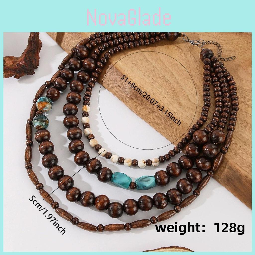 Melad Style Multilayer Wooden Beaded Necklace For Women And Men
