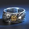 Adjustable Open Ring Men Women Vintage Lucky Fish Coin Motif Plated Retro Style Statement Jewelry
