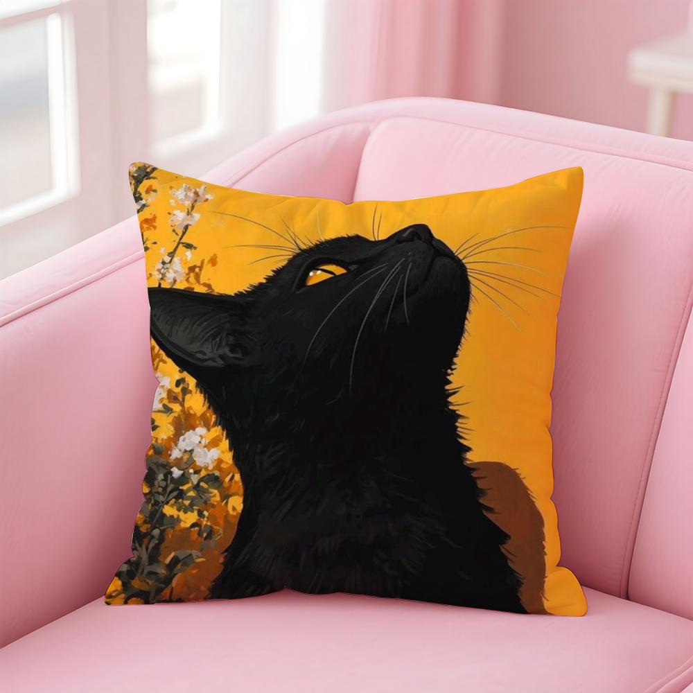 Black Cat Funy Abstract Art Cushion Cover Linen Pillowcase Cover Soft Decor for Sofa Home Room