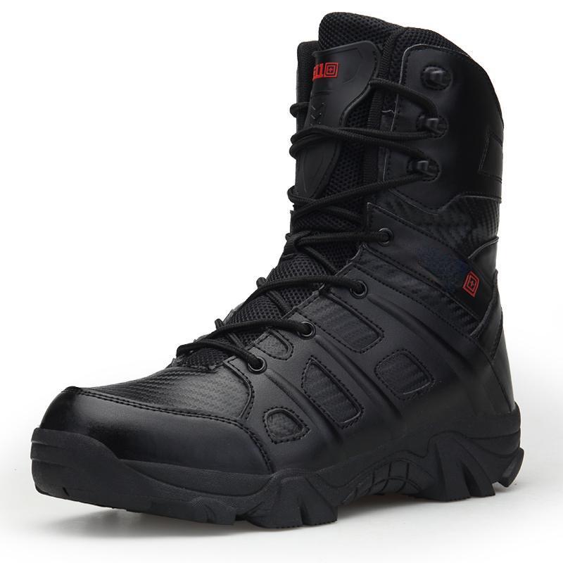 Men Military Boots Solid Color Lace Up Tactical Boots Leather High Top Men Boots Size 39-47