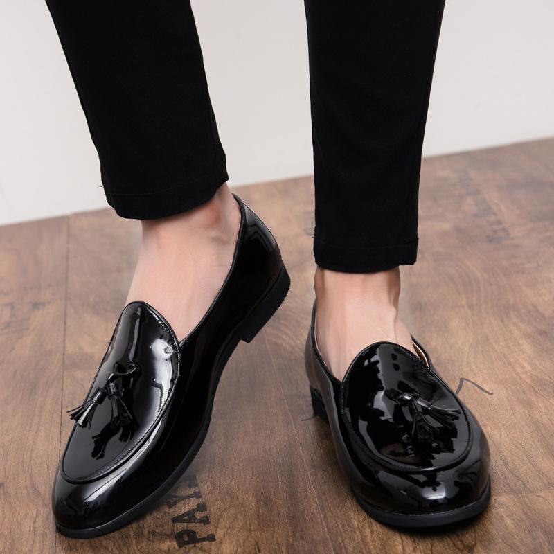 Large Size Leather Shoes Men's Shoes Summer New Trendy Brand Men's Breathable Business Casual Fringed Lazy Shoes Glossy