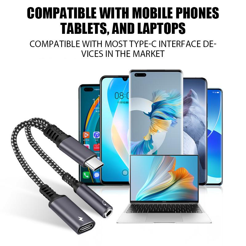 2 In 1 USB Type C To 3.5mm Headphone Jack Cable Converter Type C Charge Audio Aux OTG Adaptor for Samsung S22 S24 Xiaomi Huawei