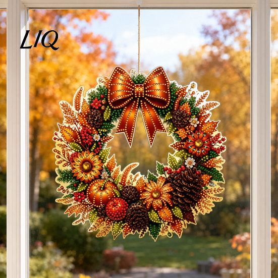 Weihnachtsbaumschmuck Herbstkürbis Sonnenblumenkranz Hängende Dekoration, Acryl Handbemalt Elegantes Feiertagsfensterornament, Thanksgiving Halloween