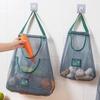 Breathable Mesh Hanging Storage Bag For Garlic Onion Spices Kitchen Vertical Space Saving Organizer Durable Polyester Material