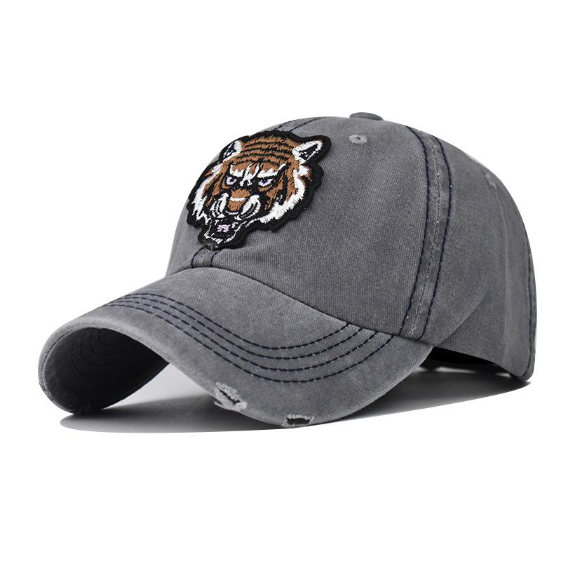 Tiger head embroidered sun hat women's baseball hat old pure cotton washed men's outdoor leisure European and American cap