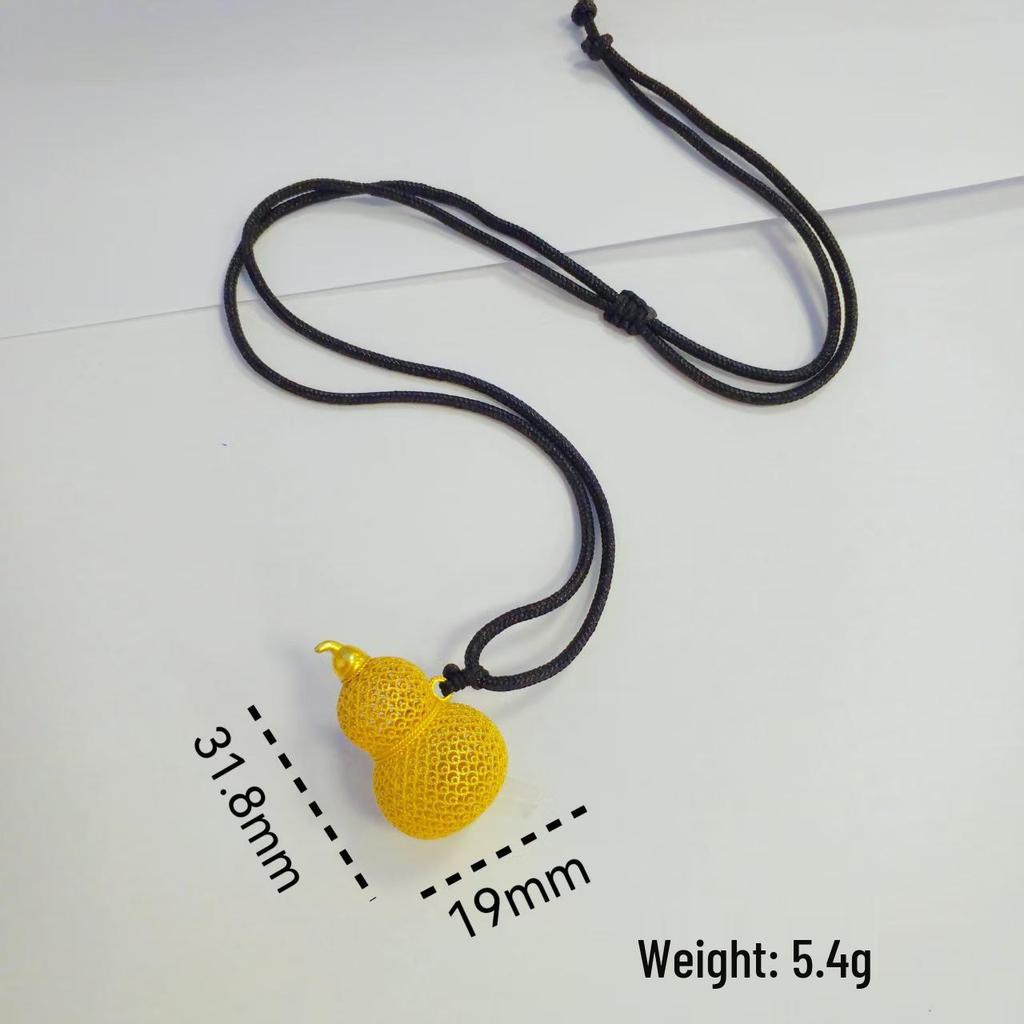 Fireproof Gold Gourd Pendant with Black Rope Sweater Chain - Non-fading, High Color Retention, New Chinese Hollow Design