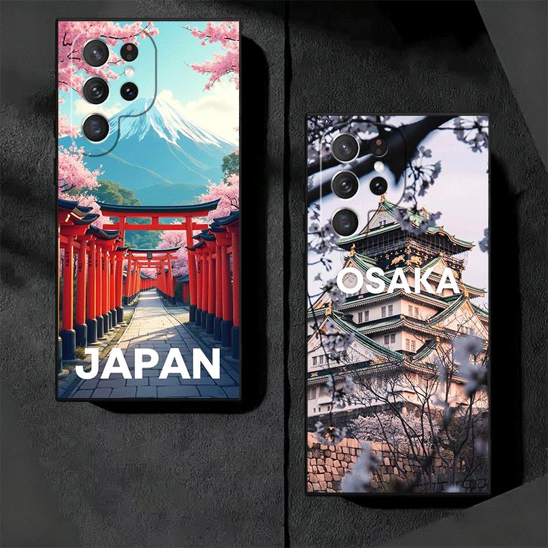 Osaka Tokio Japan Landschaft Weiche Handyhülle für Samsung Galaxy S26 S25 Edge S24 Ultra S23 Plus S22 S21 FE S20 Schwarze Rückseite Sie