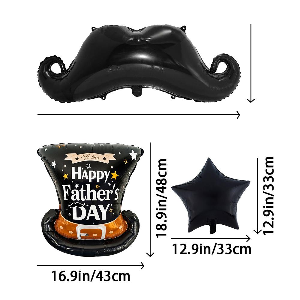 4Pcs Father's Day Foil Balloon Set, Large Gentleman Top Hat & Mustache Mylar Balloons, 18-Inch Star Balloons, Elegant Party Deco