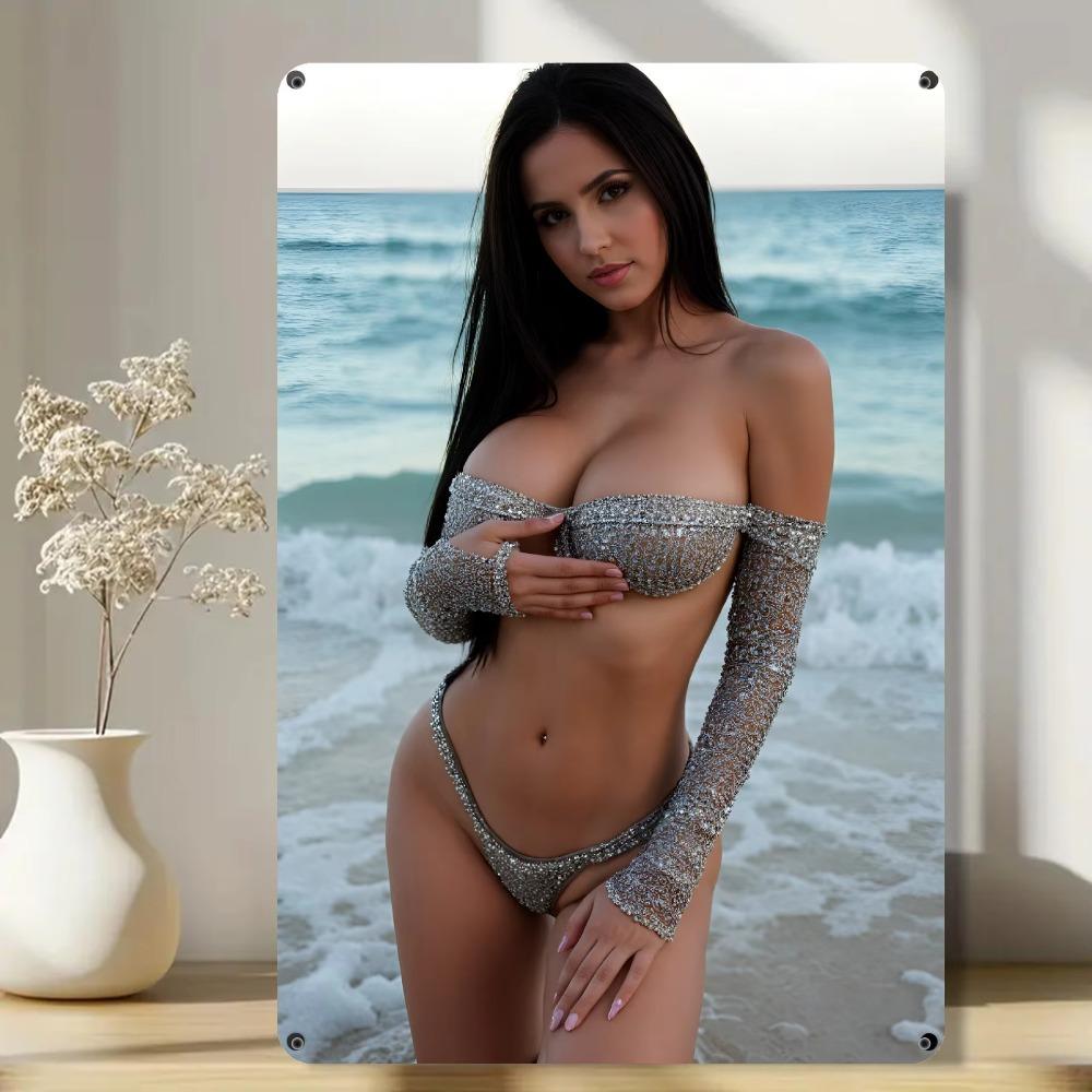 Bikini Beach Metal Sign Art 8x12 Wall Decor Poolside Coastal Home