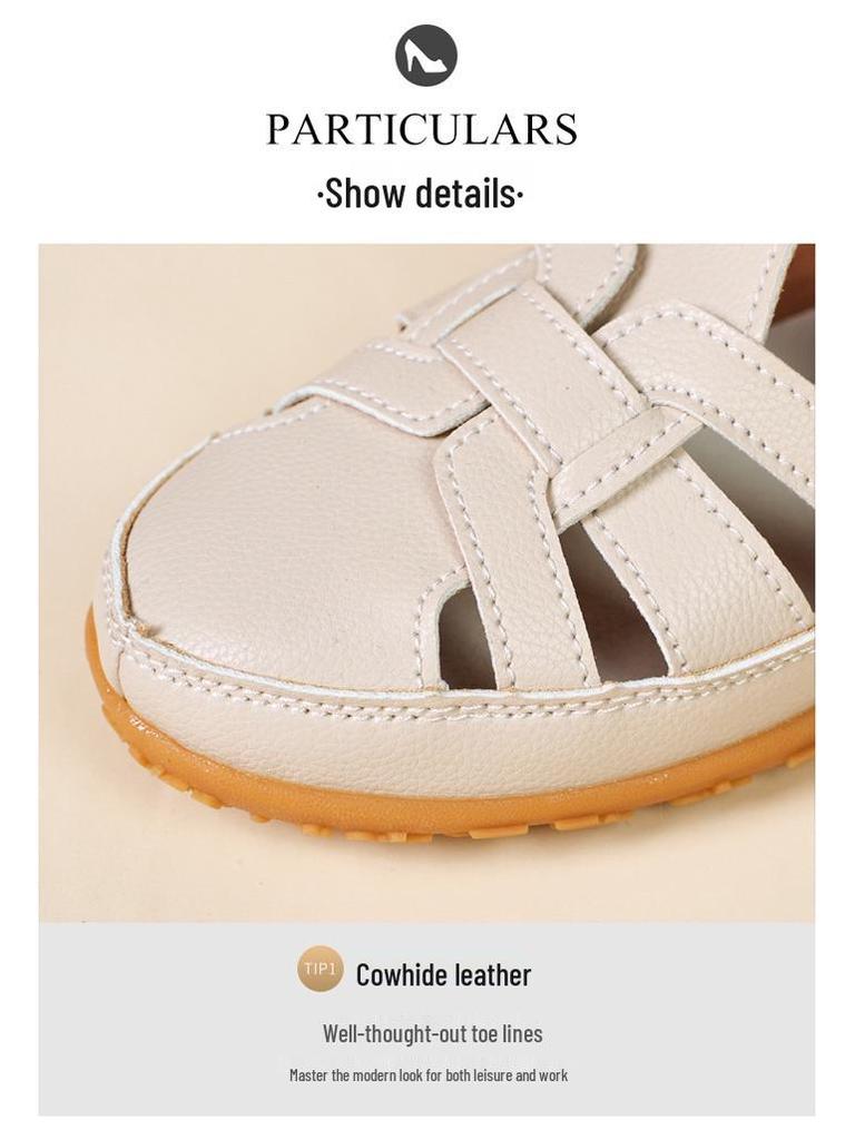 Plus Size Summer Retro Sandals: Soft Sole Velcro Beach Shoes for Women