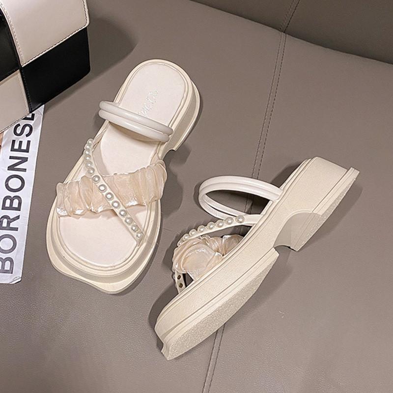 Stylish Summer Pearl Sandals For Women In Black And Beige Perfect For Every Occasion