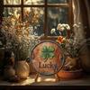 Retro Lucky Four Leaf Clover Round Metal Sign 8x8 Inch Wall Art for Indoor Outdoor Home Kitchen Living Room Decor