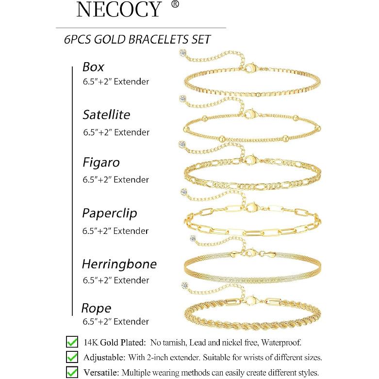 Gold Bracelets Sets for Women Waterproof | Non Tarnish Gold Plated Cuban Paperclip Link Chain Stackable, Trendy Jewelry Accessories Gifts for Women
