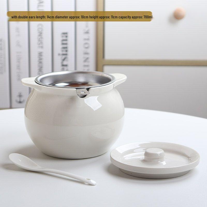 Ceramic Double-Handled Lard Jar with Lid - High-Temperature Resistant Kitchen Oil Storage Pot