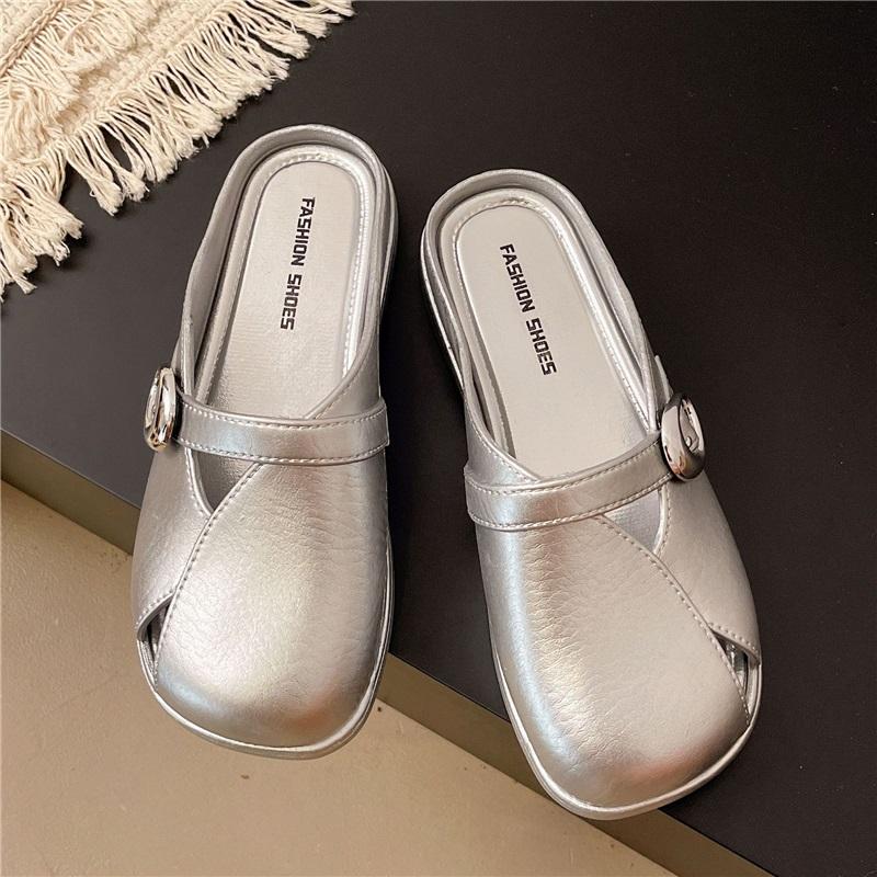 Women's Summer Mules Flat Shoes Fashion Square Toe Slip-on Slippers