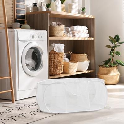 Cesto portabiancheria pieghevole in rete, 3 scomparti, grande capacità, design pieghevole, leggero, portatile, in rete, per vestiti sporchi, con manici