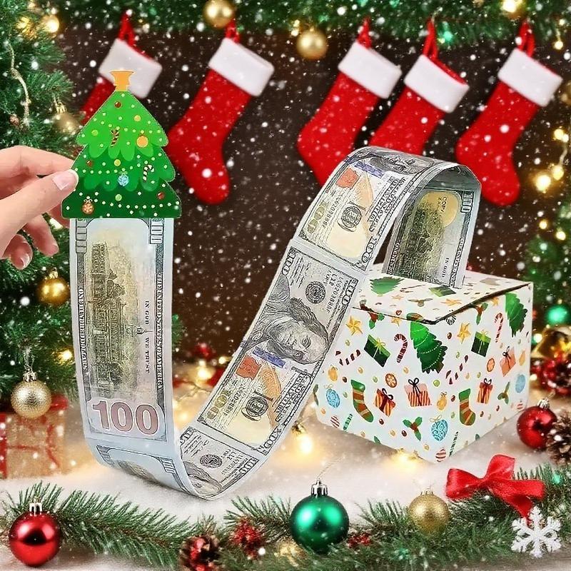 Christmas Surprise Box Festive Money Draw Gift Box with Santa Claus Elk Tree Pattern Holiday Party Supplies Home Decoration
