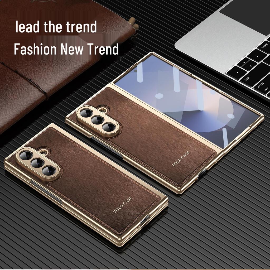 Gold Thread Texture Folding Electroplated Leather Case for Samsung Z Fold7 