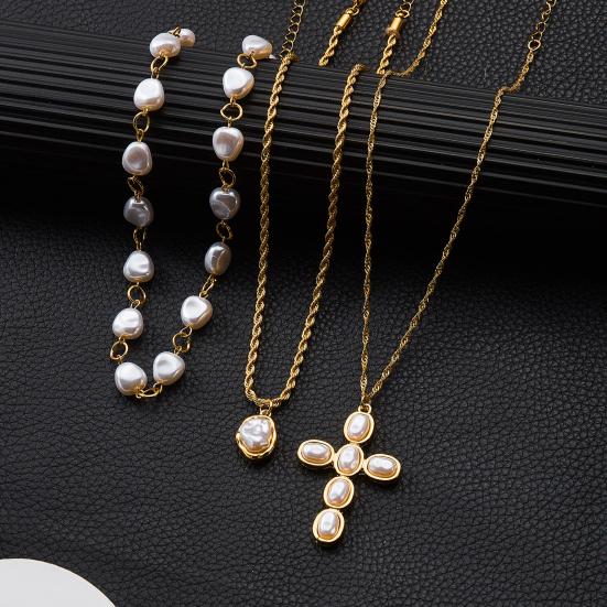 1 Set Stacked Faux Pearl Necklaces Women Vintage Multi Strand Necklace Irregular Faux Pearls Choker Religious Pendant Necklace for Dating Party