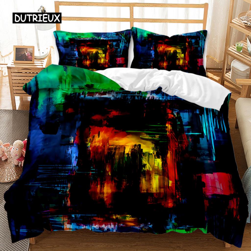 Watercolor Duvet Cover Set MultiColorful Graffiti Splatter Polyester Bedding Set Kids Teens Double Queen King Size Qulit Cover