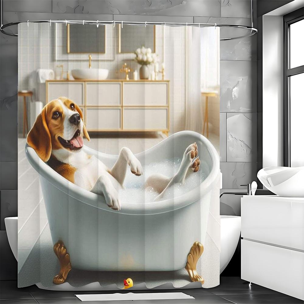 Cute Dog Lying In Bathtub Shower Curtain, Bathroom Decorative Shower Curtain, Waterproof Shower Curtain with Hooks