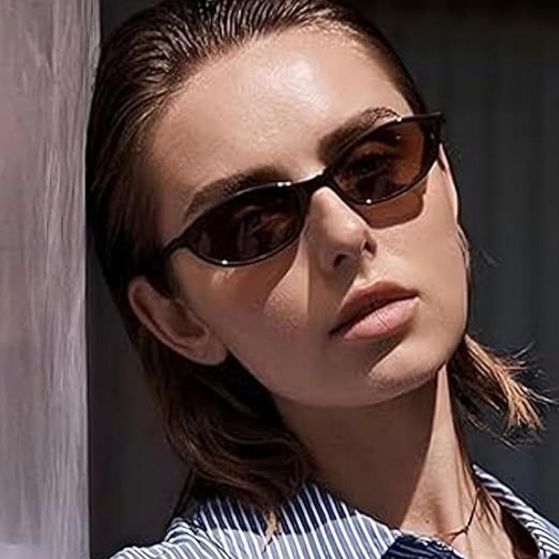 3 Piece Retro Oval Cat Eye Sunglasses for Women Fashionable Narrow UV Protective Lenses