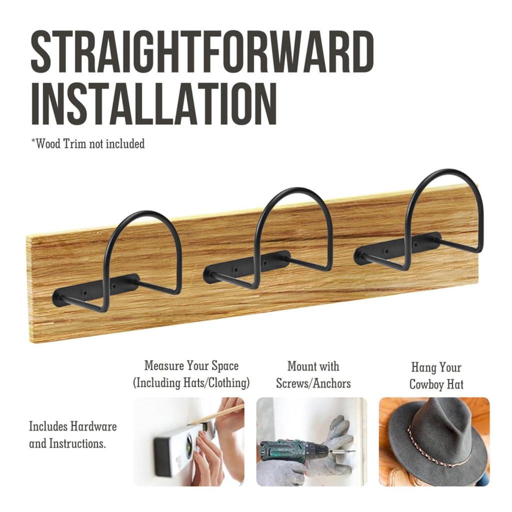 4Pcs Cowboy Hat Wide Brim Cap Holder Organizer Wall Mounted Iron Display Rack