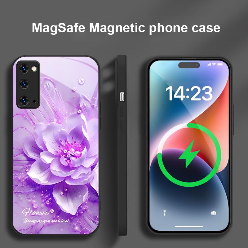 Flores azuis em flor Para Samsung S25 S25 Edge S25Ultra S8 9 10 20 S21 Pro 22 Plus S23 FE S24 Ultra Magsafe Capa de Vidro para Telefone