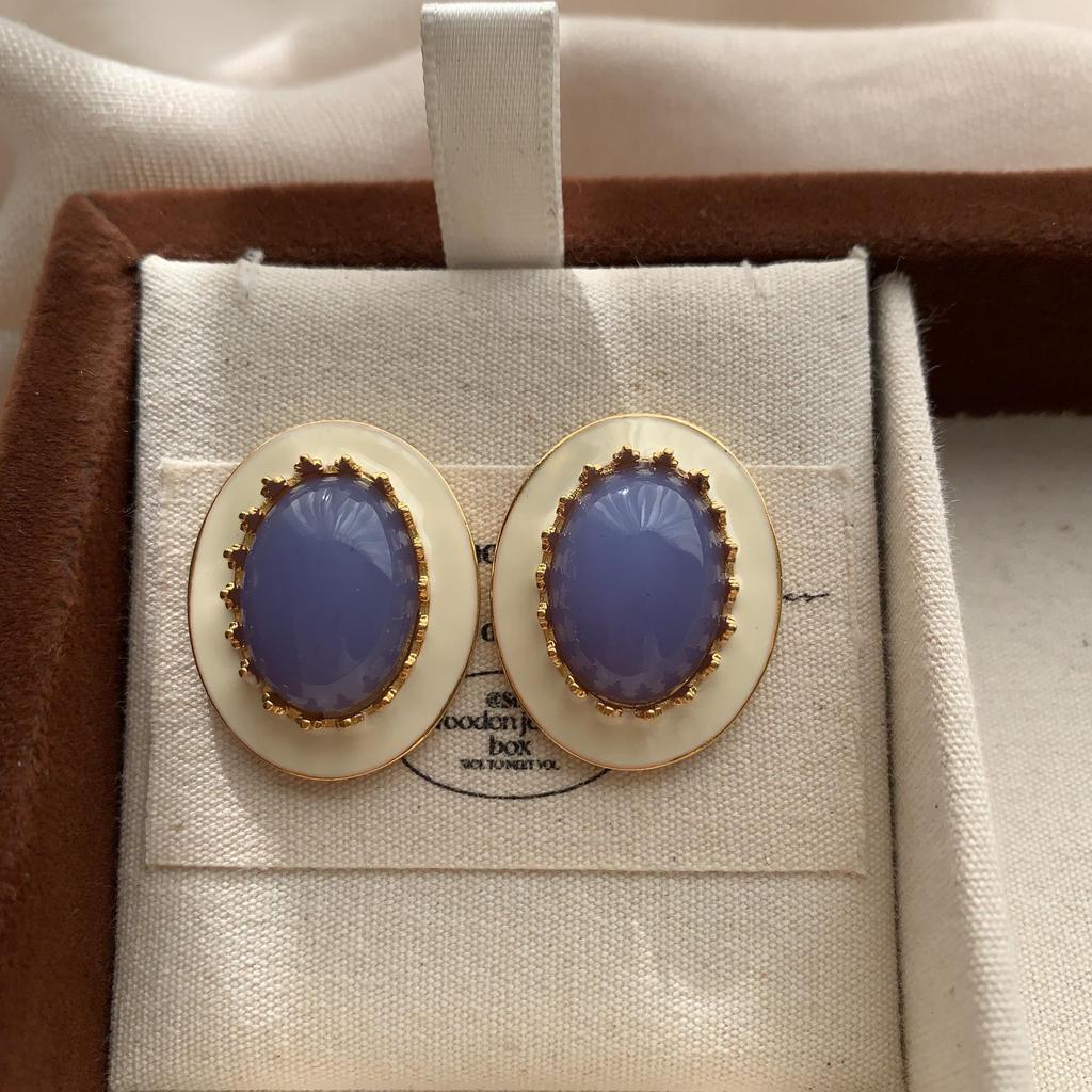 Soft Oval Enamel Lavender Gemstone Stud Earrings Gentle Lazy Atmosphere Exquisite Small Fresh Earrings
