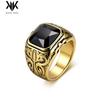 Baroque Gold-Plated Titanium Steel Men's Gemstone Ring with European Carved Vine Design
