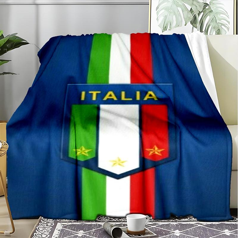 1PC Italian Football Crest Printed Soft Flannel Blanket Throw for Adult Bedroom Living Room Sofa Camping Travel Fan gifts Christmas Gifts