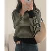 Striped Knit Sweater Women 2026 Fall Winter Loose Lazy Fit Contrast Color Collar Inner Outer Wear