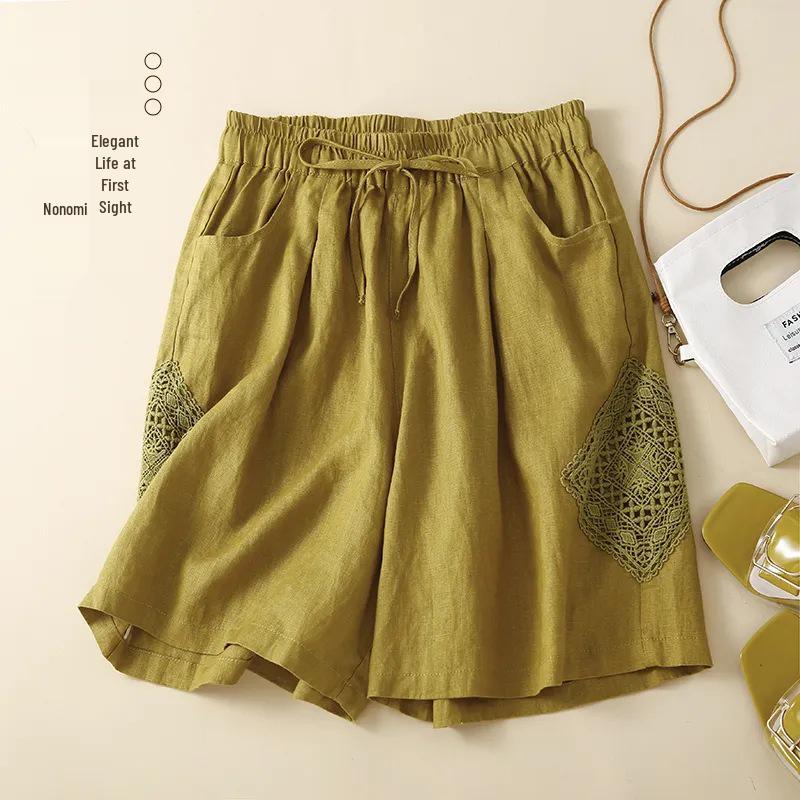 Women's Retro Lace Cotton Shorts: Summer Casual, Slim Fit, Loose Straight-Leg