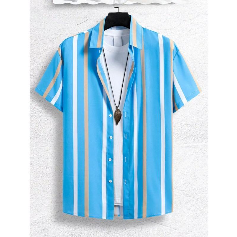 Herren Damen Hemden Buntes Gestreiftes Muster Print Design Kurzarmhemden Mode Knopf Kurzarm Tops