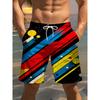 Men's Printed Striped Beach Shorts - Lightweight Polyester Drawstring Waist Casual Summer Swimwear