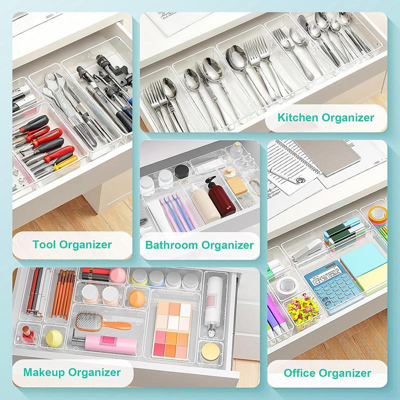 Transparent Plastic Partitioned Tray Drawer Storage Box Suitable for Cosmetics Skincare Jewelry and Office Supplies