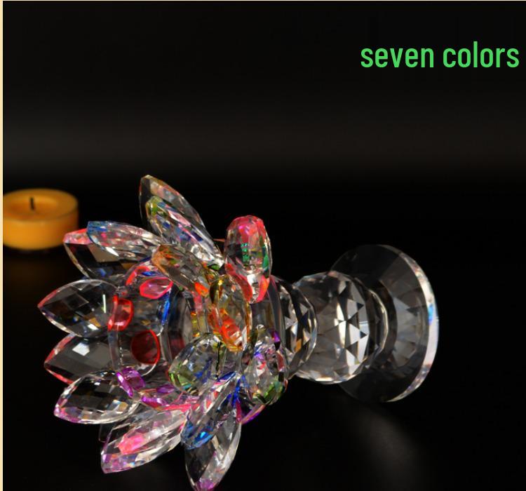 Seven-Color Lotus Crystal Glass Candle Holder for Buddhist Offering Table